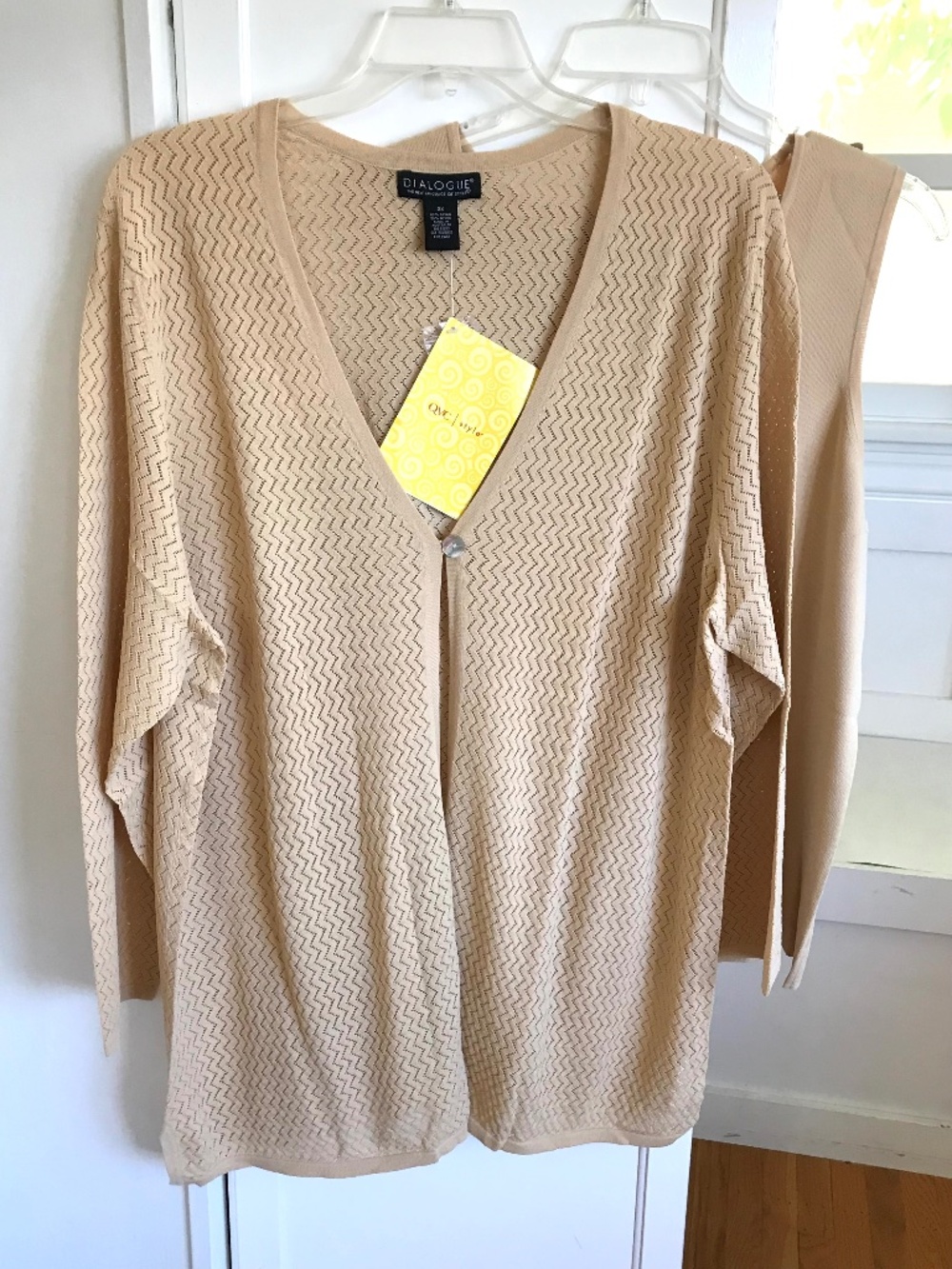 DIALOGUE Cardigan Sweater Twin Set Pointelle Knit Tan Women’s Plus Size 2X Y2K